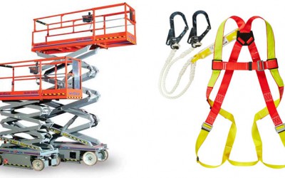 Usar arneses y otras medidas de seguridad al trabajar con plataformas elevadoras